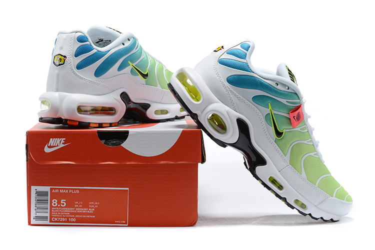 Men Nike Air Max Plus Colorful White Green Blue Black Running Shoes - Click Image to Close